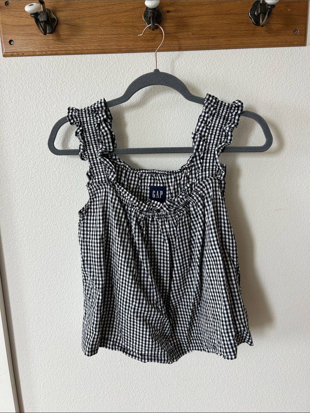 GAP Black and White Gingham Ruffle Strap Camisole